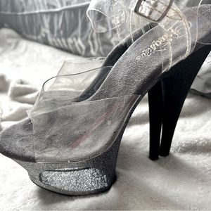 Pleaser ombré sparkle 6 inch open toe heels